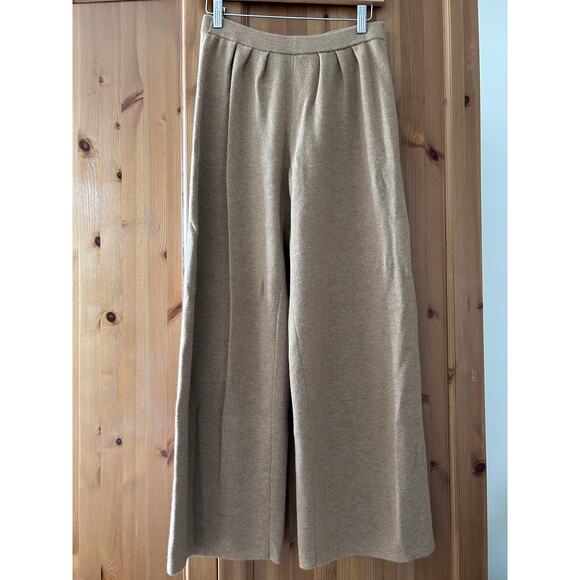 Sezane LouLou Knit Trousers Wide Leg Pleats Women’s Medium Tan Brown Minimalist - Picture 5 of 11